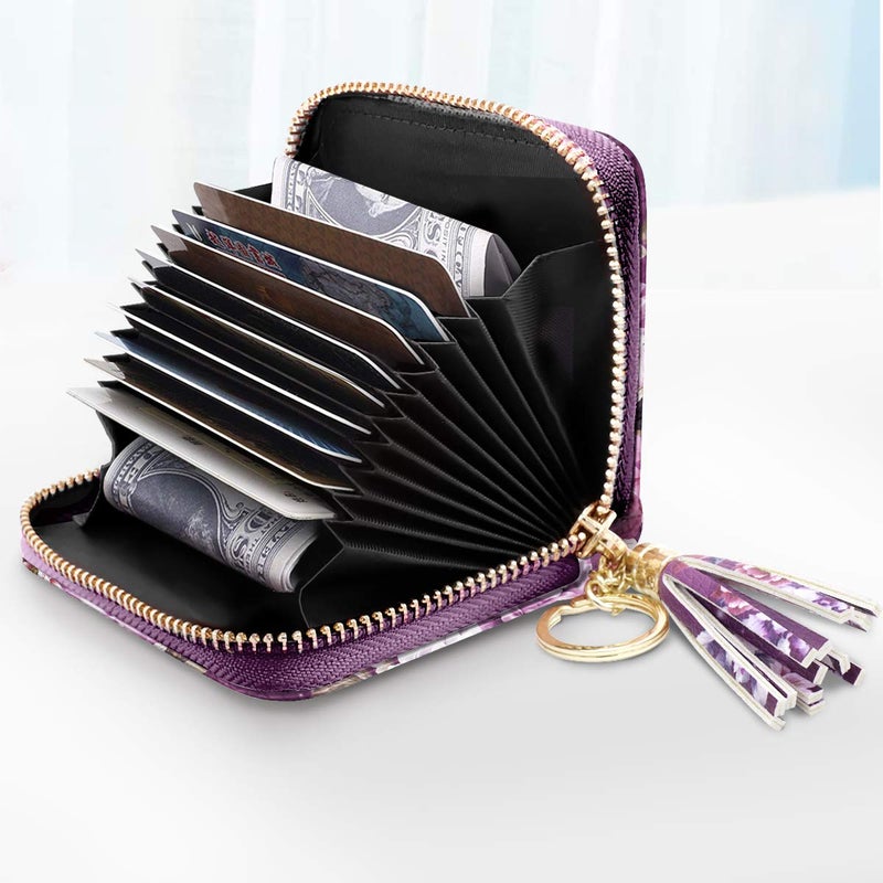 Coco Rossi Women's Small Credit Card Wallet RFID Cute Flower Card Holder for Women, Purple Flower - Image 2